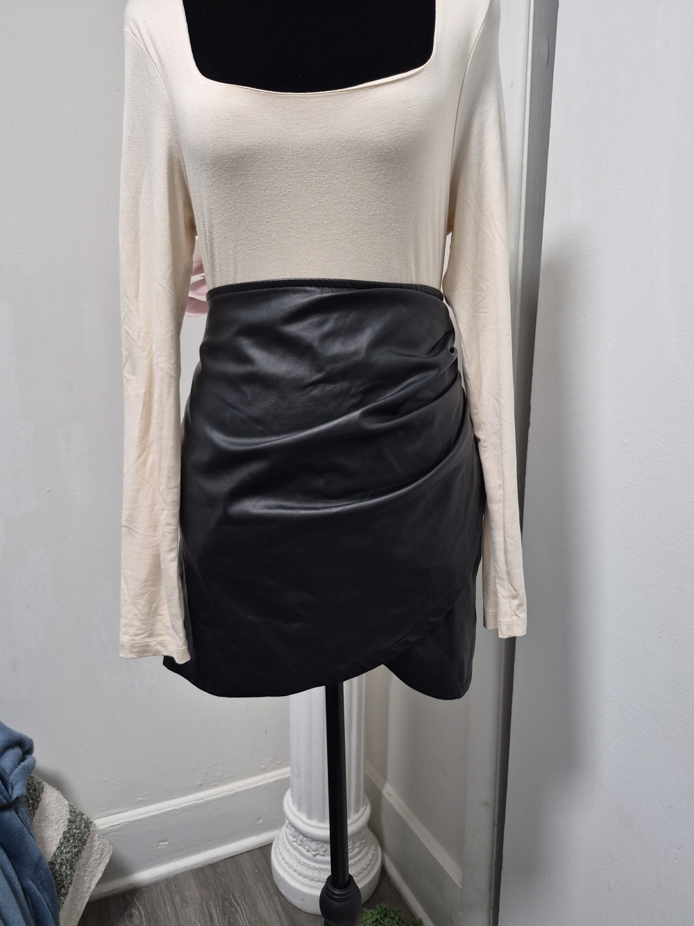 Express Black Faux Leather Wrap Mini Skirt